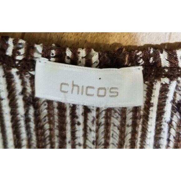 Chico's Cardigan Sweater Brown's /White 3/4 Classic Sleeve Boho See Measurements - Picture 3 of 4